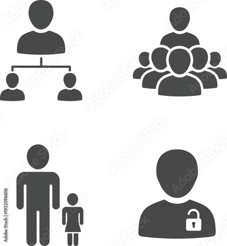 Business Teamwork and User Access Icon Set for Corporate Management and Security Concepts