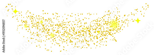 Curved golden sparkle trail with glowing stars on white background festive decorative magical celebration design