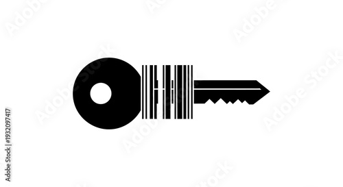 A stylized black key icon with a barcode like design and arrow tip