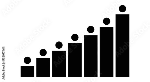 Black and white graphic depicting increasing bars with circles on top