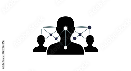 Silhouette of people connected by a network of glowing nodes and lines