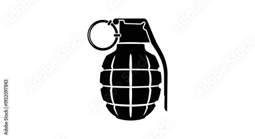 Black silhouette of a classic hand grenade with a clearly visible pin and segmented body