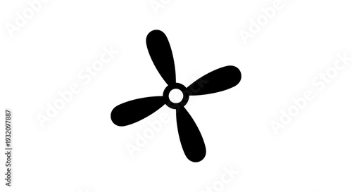 Simple black silhouette of a four bladed propeller against a white background