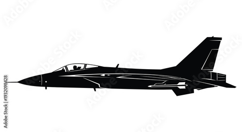 Silhouette of a modern fighter jet against a plain white background