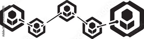 Network structure illustration featuring interconnected hexagons and abstract symbols in a modern design