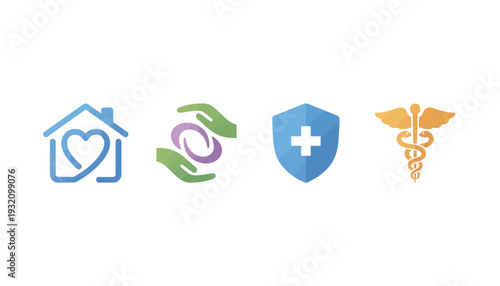 Healthcare and protection symbols for medical and insurance concepts