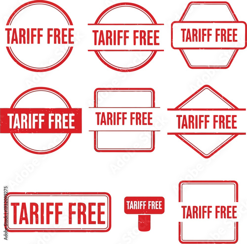Red Tariff Free Stamps Collection Set for Trade and Business Promotion Isolated on White Background