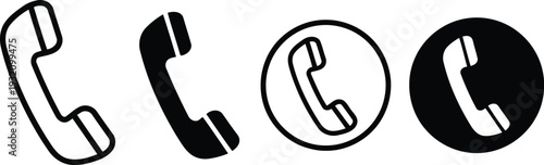 Set of black and white vintage telephone handset icons for communication and contact design