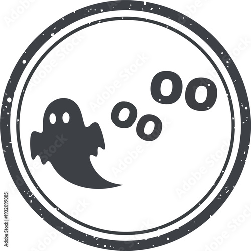 Vintage Halloween Ghost Icon with Boo Text in Grunge Circle Stamp Style Vector Illustration