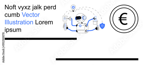 Automation, artificial intelligence, fintech, multitasking, innovation, cybersecurity. A robot handles tasks thumbs up document management and shield icon. Automation and fintech concept