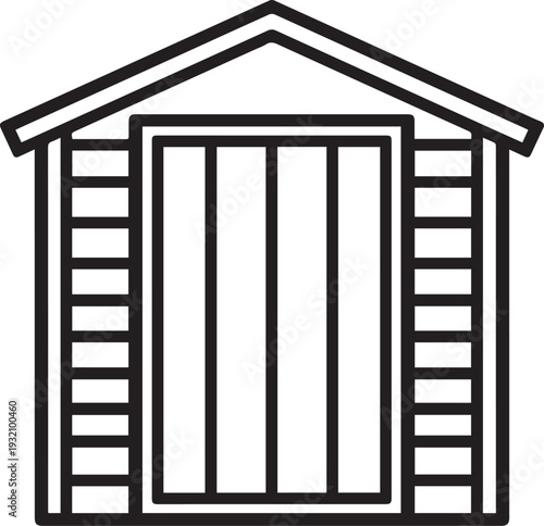 A simple illustration of a garden shed.