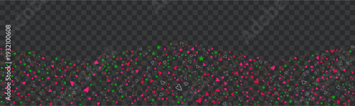 Colorful pink green and white hearts and triangles confetti falling on transparent background for celebration decoration Vector