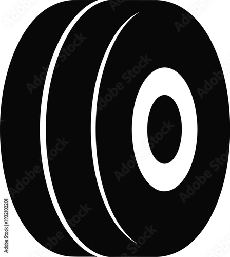 Black and white silhouette of a simple tire on a white background wheel rubber