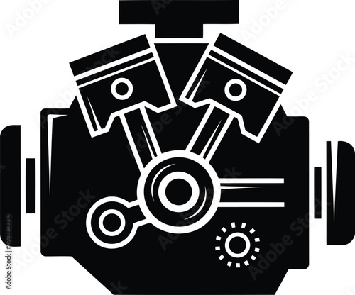 Black silhouette icon of aV-twin engine with pistons motor cylinder