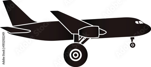 Black Silhouette of a Jet Airplane with Landing Gear Deployed vector illustration
