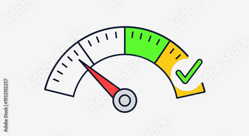 Simple gauge meter with colored zones and green checkmark.