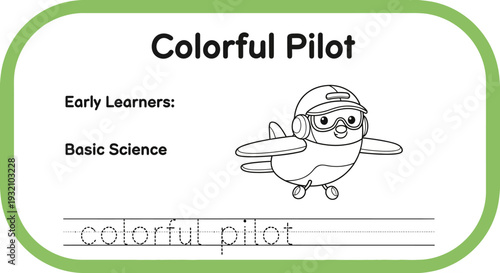 Cute Cartoon Pilot Bird Flying in Airplane, Educational Coloring Page for Kids