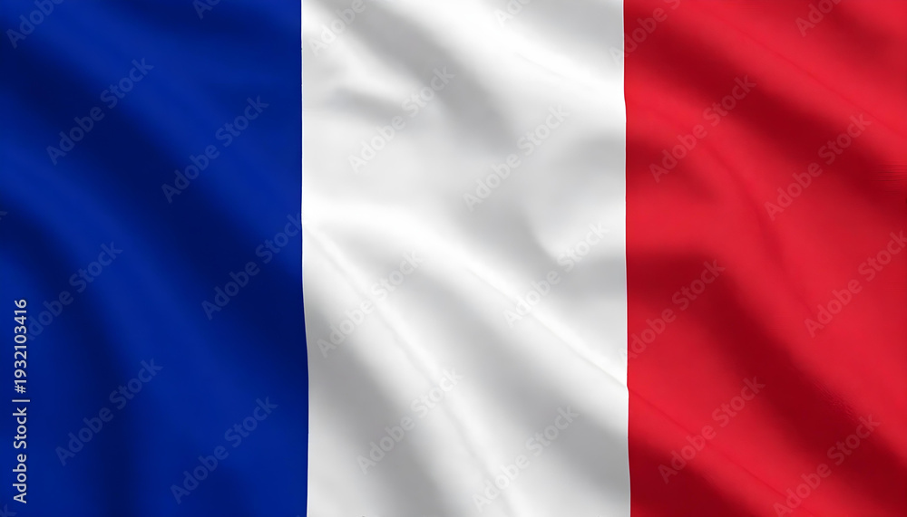 Obraz premium Waving French flag with blue, white, and red vertical stripes, symbolizing national pride and liberty