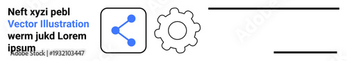 Networking, connectivity, settings, technology, digital tools, editable design. Two icons a network symbol and a gear. Networking and connectivity fundamentals concept