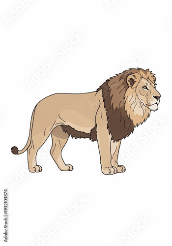 Illustration of a majestic lion with a thick mane.