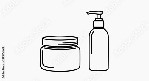 A simple line art illustration of a cosmetic jar and bottle