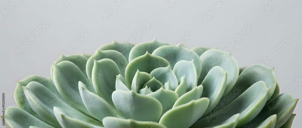 Fototapeta premium Close-up of green succulent plant with thick fleshy leaves arranged in rosette pattern against neutral background for home decor and botanical design projects.