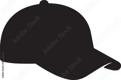 Black silhouette of a baseball cap, simple icon for sports, fashion, or casual wear