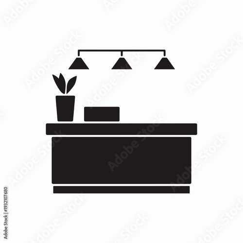 Medical Reception Desk Icon with Overhead Lights and Plant - Hospital Admissions and Check-in Vector