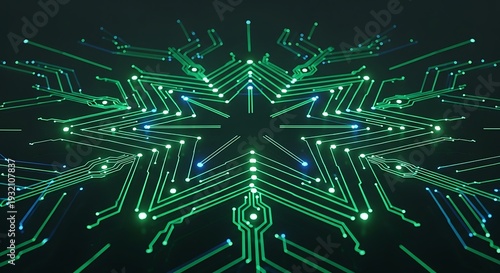 Futuristic circuit board pattern with green digital glow, tech element