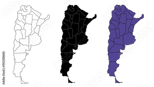 A set of vector maps of Argentina with prefecture boundaries in three styles