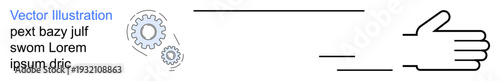 Workflow optimization, teamwork, industrial concepts, collaboration, progress, process visualization. Icon showing gears alongside a stylized hand and placeholder text. Workflow optimization