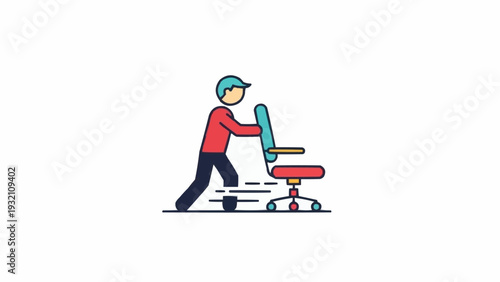Man pushing office chair.