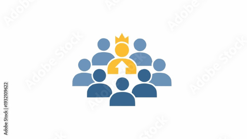 Leader with Crown Standing Out from Group.