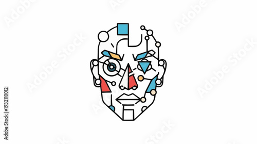 Robot Face with Mechanical Components and Details.