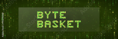 Byte Basket Digital Grocery Concept with Green Matrix Data Background