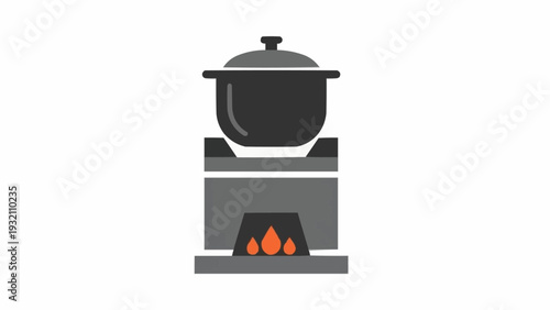 Cooking pot on fire stove.