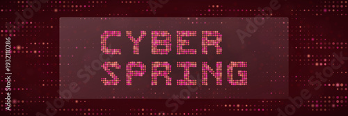 Cyber Spring Digital Tech Sale and Cybersecurity Awareness Banner with Pixelated Dot Matrix Text