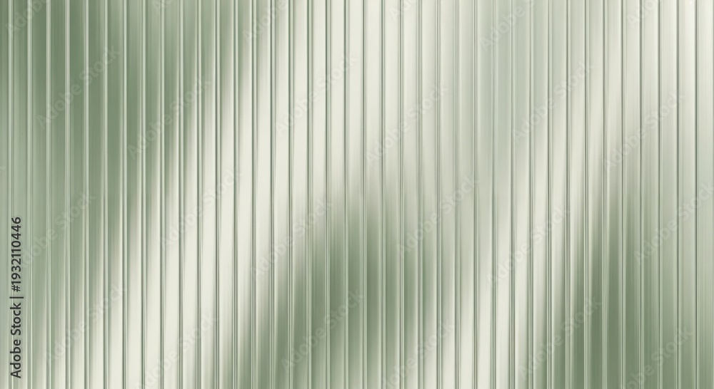 Obraz premium Abstract Green and White Corrugated Metal Texture Background with Vertical Lines and Soft Light Reflections for Modern Design Projects