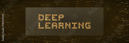 Deep Learning Neural Network Concept with Digital Pixel Art Text on Dark Background