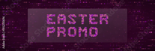 Cyberpunk Style Easter Promo Text on Purple Digital Dot Matrix Background for Web