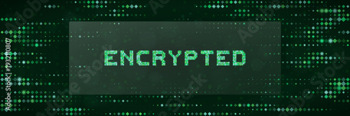 Digital encrypted message on green pixel background for secure blockchain and ransomware defense