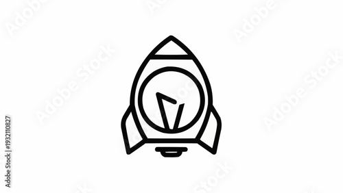 Simple Black Line Rocket Icon.