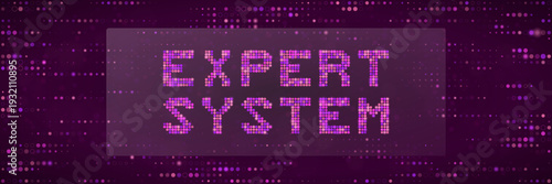 Expert System Artificial Intelligence Concept with Purple Digital Pixel Text Background