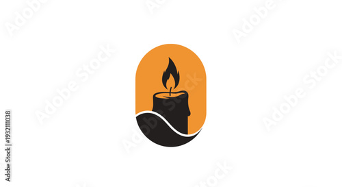 Elegant Candle Flame Silhouette Logo Warm Orange Oval Backdrop