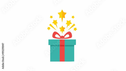 Gift Box with Red Ribbon and Stars.