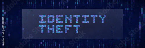 Digital Identity Theft Concept with Pixelated Text on Blue Data Background