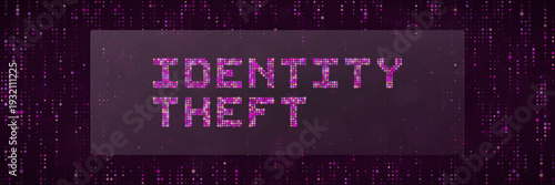 Digital Identity Theft Concept with Purple Pixelated Text for Data Privacy Security
