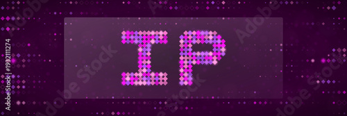 Digital Intellectual Property Concept with Purple Pixelated IP Letters for Cybersecurity and Tech Law