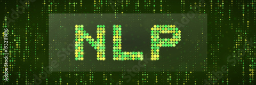 Natural Language Processing NLP Concept with Digital Matrix Data Background