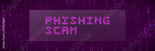 Phishing scam warning message on digital purple background for cybersecurity awareness training